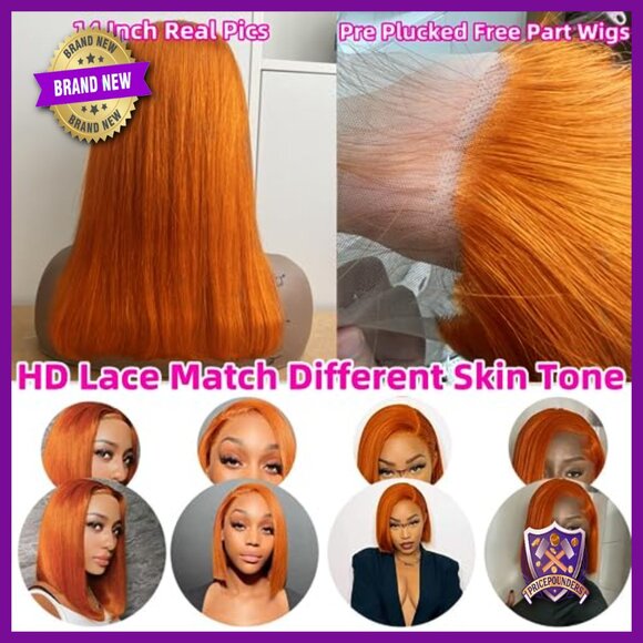 13x4 Lace Front Wig Human Hair 14 Inch Bob Glueless Pre Plucked main image 4
